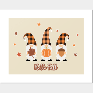 Say Hello Fall with cute gnomes with fall leaves Posters and Art